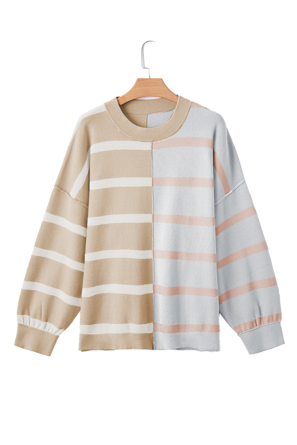 Khaki Stripe Exposed Seam Loose Sweatshirts