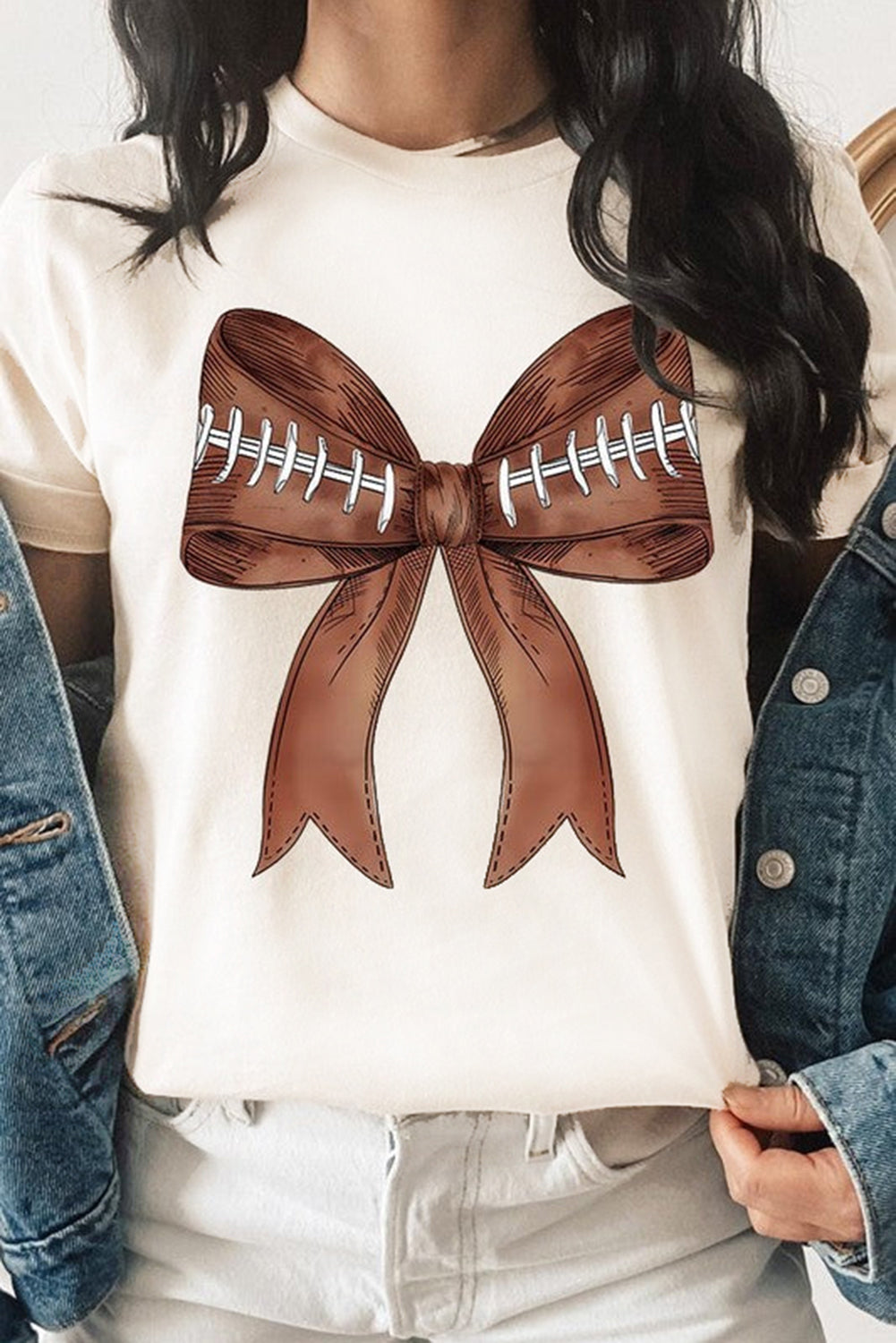 White Game Day Rugby Bowknot Graphic T Shirt