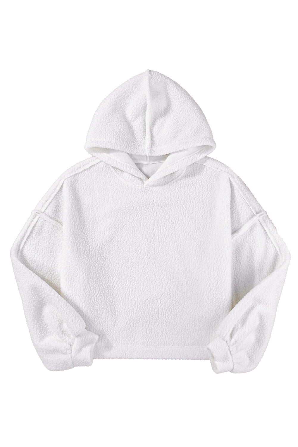 White Sherpa Fleece Drop Shoulder Hoodie