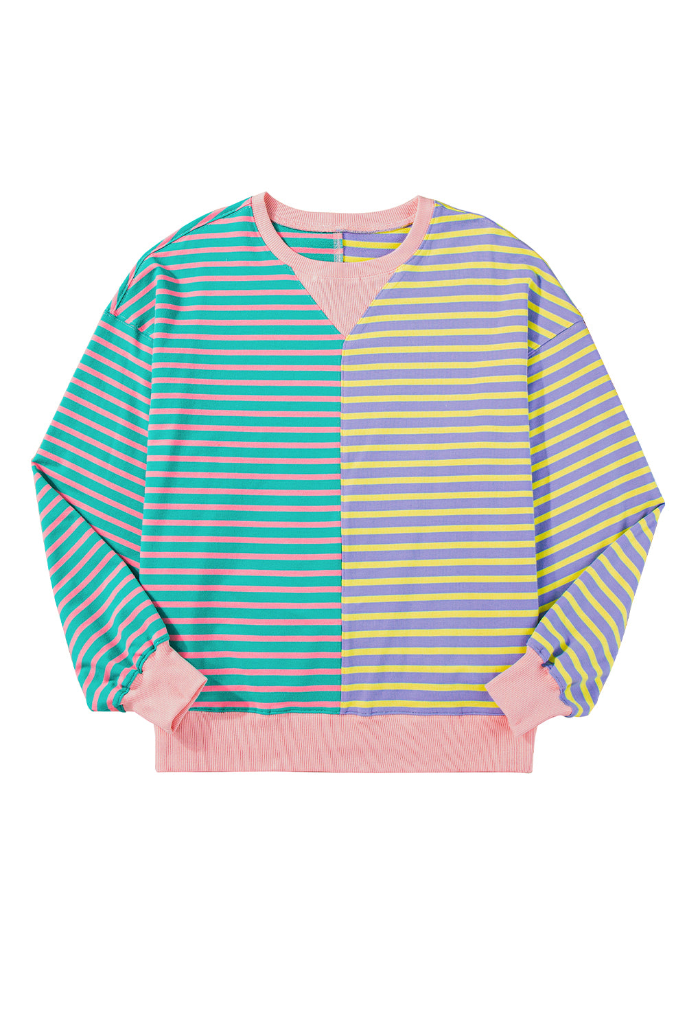 Sky Blue Stripe Colorblock Drop Shoulder Oversize Sweatshirt