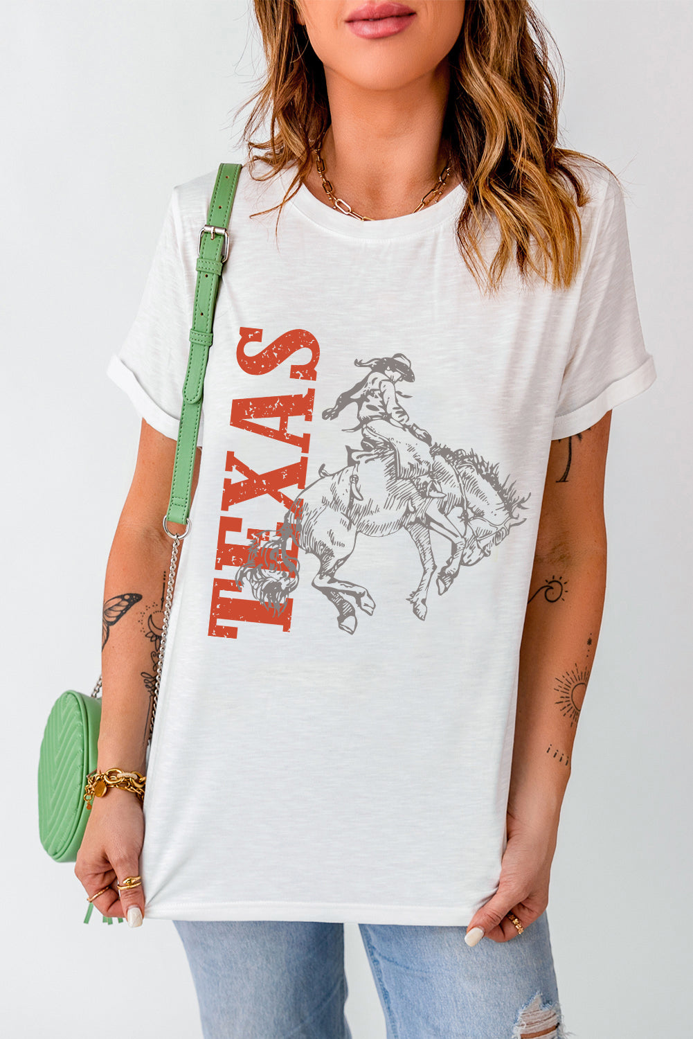 White TEXAS Printed Letter Graphic T Shirt