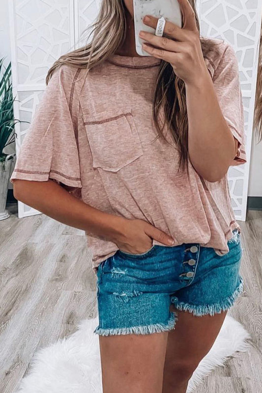 Dusty Pink Exposed Seam Loose Fit T-shirt