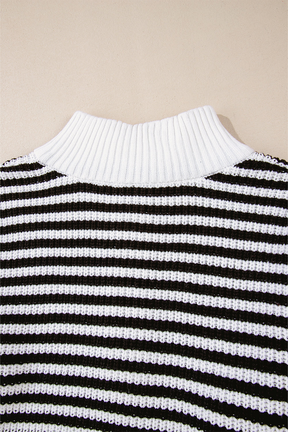 Black Stripe Zip Up Collar Drop Sleeve Sweater