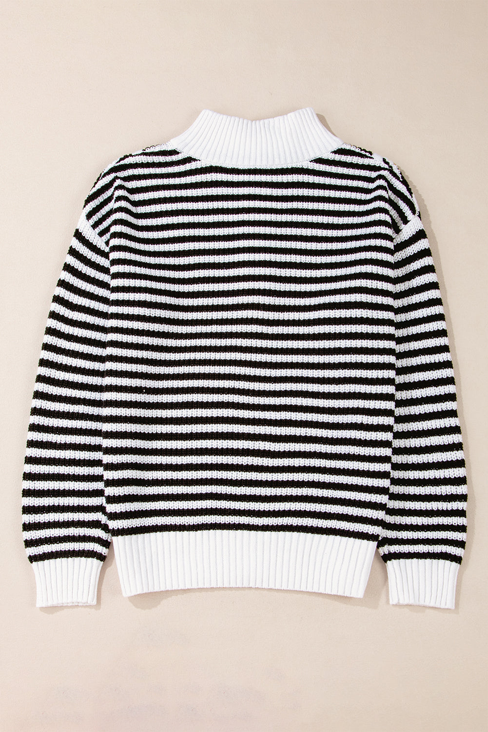 Black Stripe Zip Up Collar Drop Sleeve Sweater