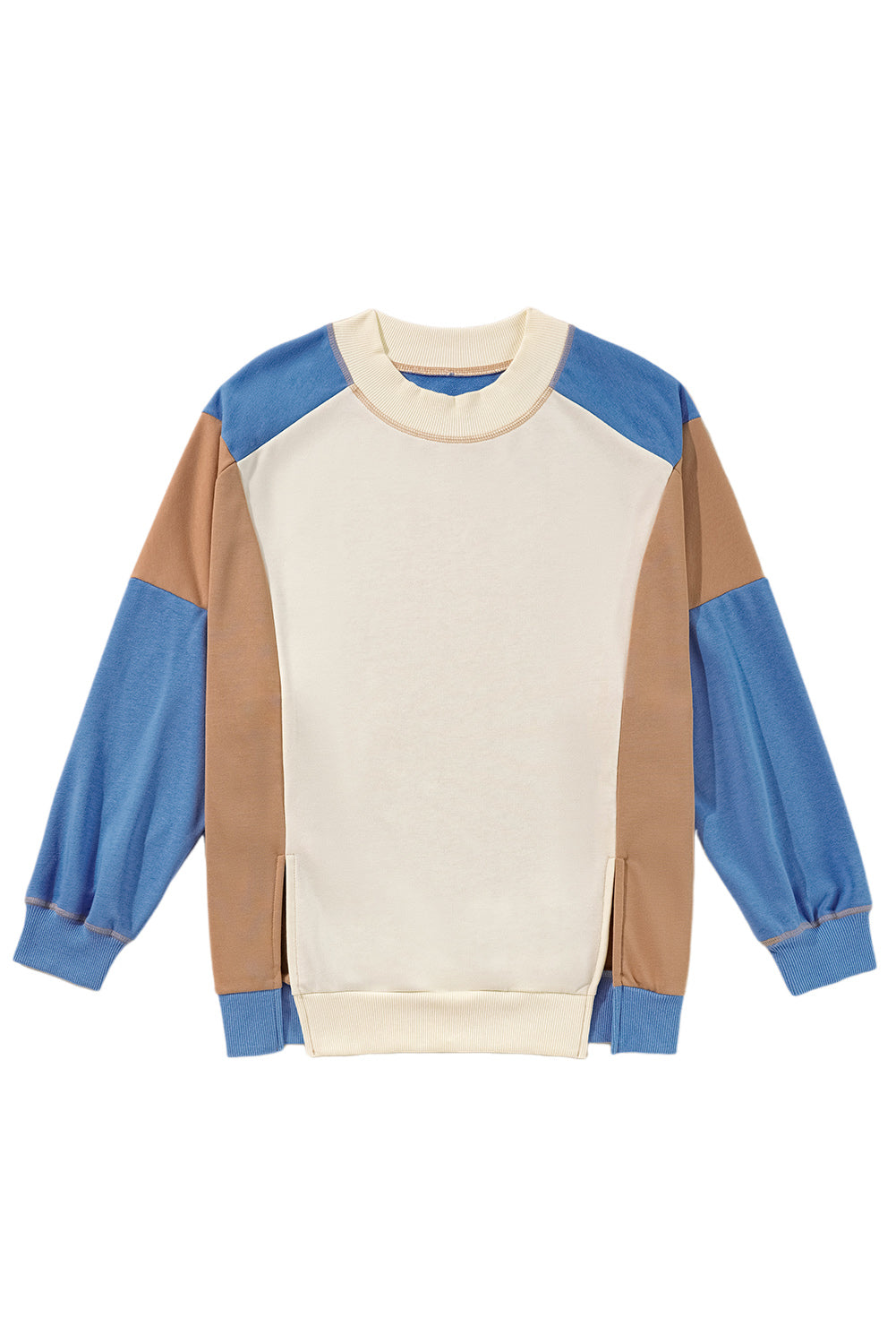 Sky Blue Colorblock Exposed Seam Patchwork Oversized Sweatshirt