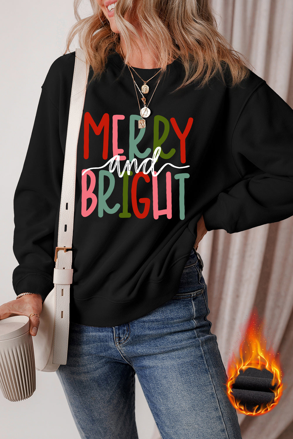 Black MERRY and BRIGHT Graphic Christmas Sweatshirt