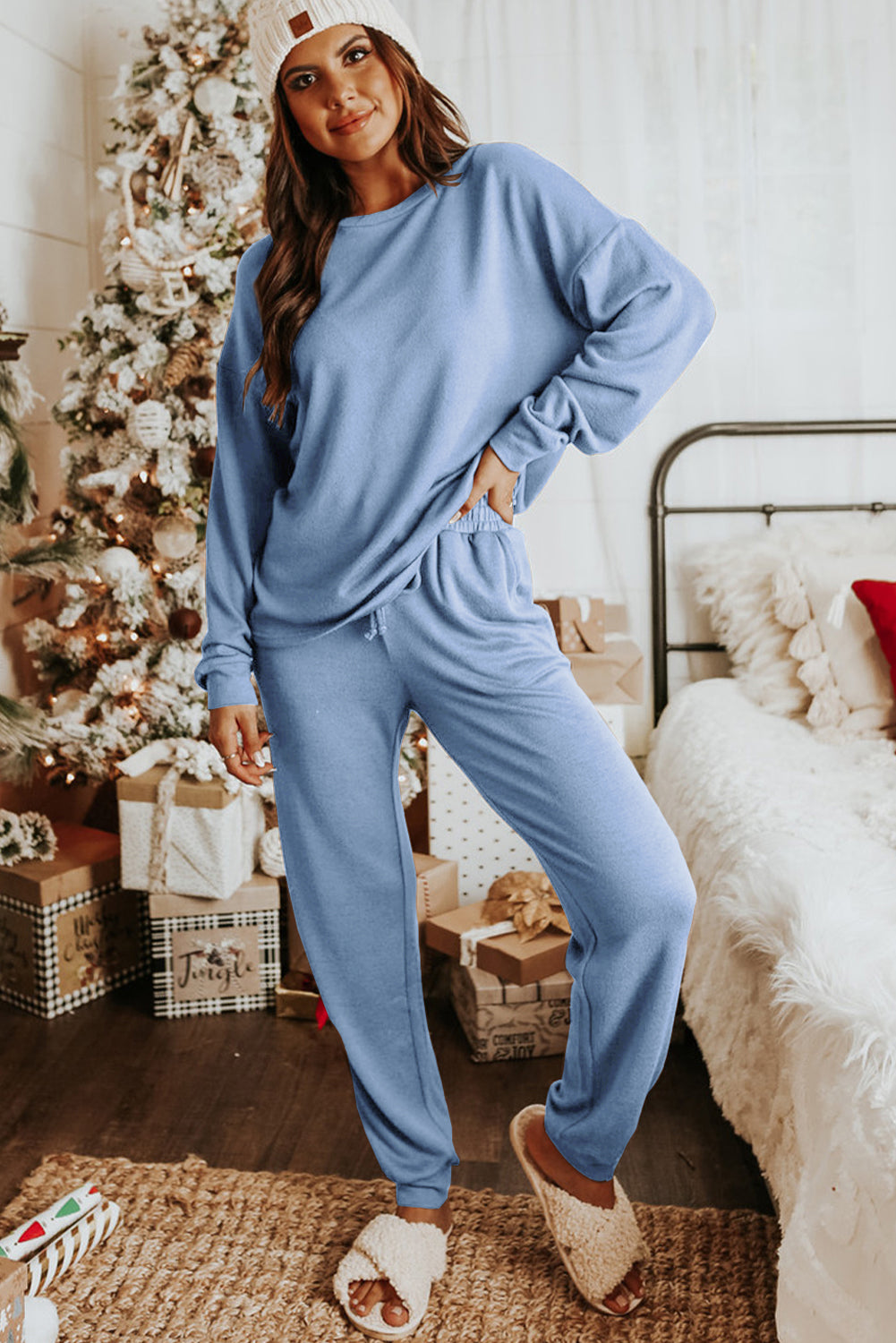 Beau Blue Long Sleeve Pullover & Jogger Pants Loungewear Set