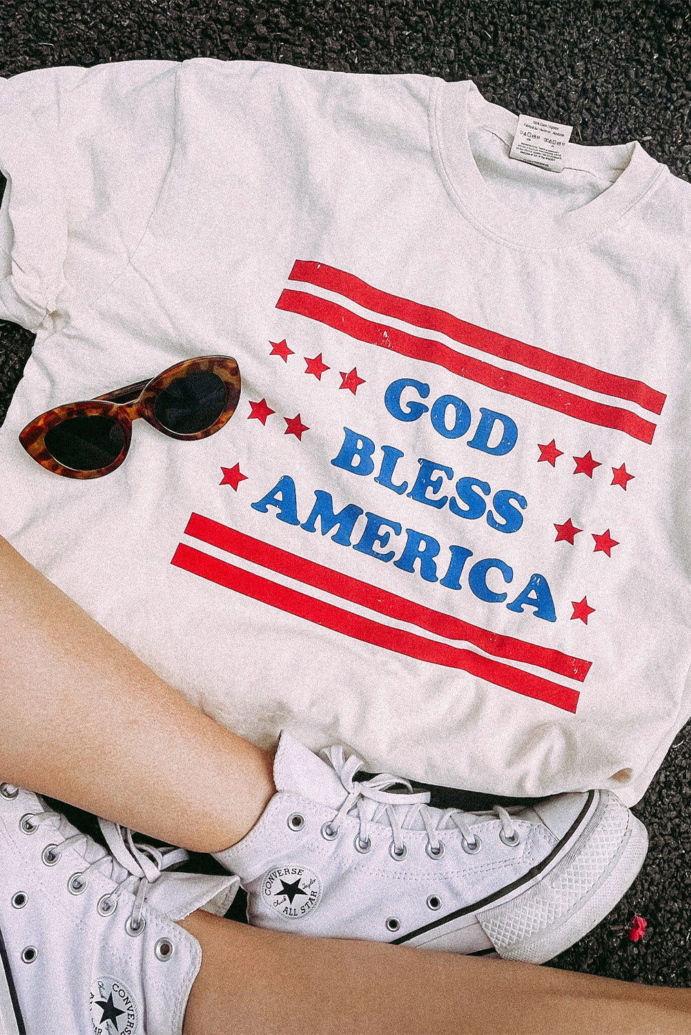 White GOD BLESS AMERICA Star and Stripe Graphic Tee