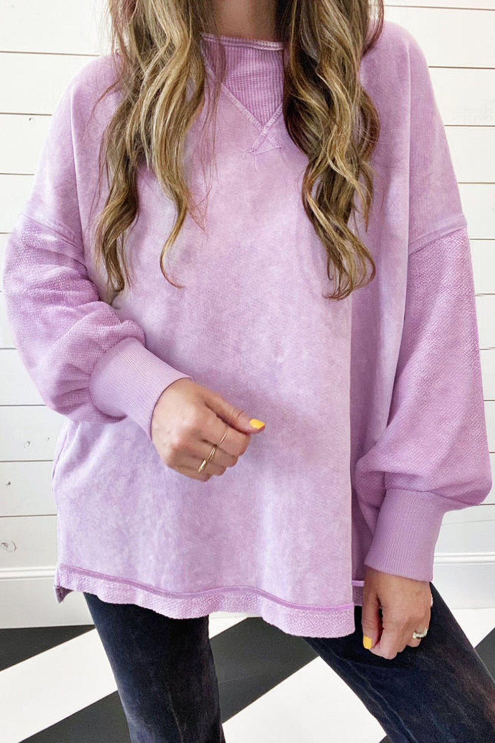 Orchid Petal Mineral Wash Drop Shoulder Oversized Sweatshirt