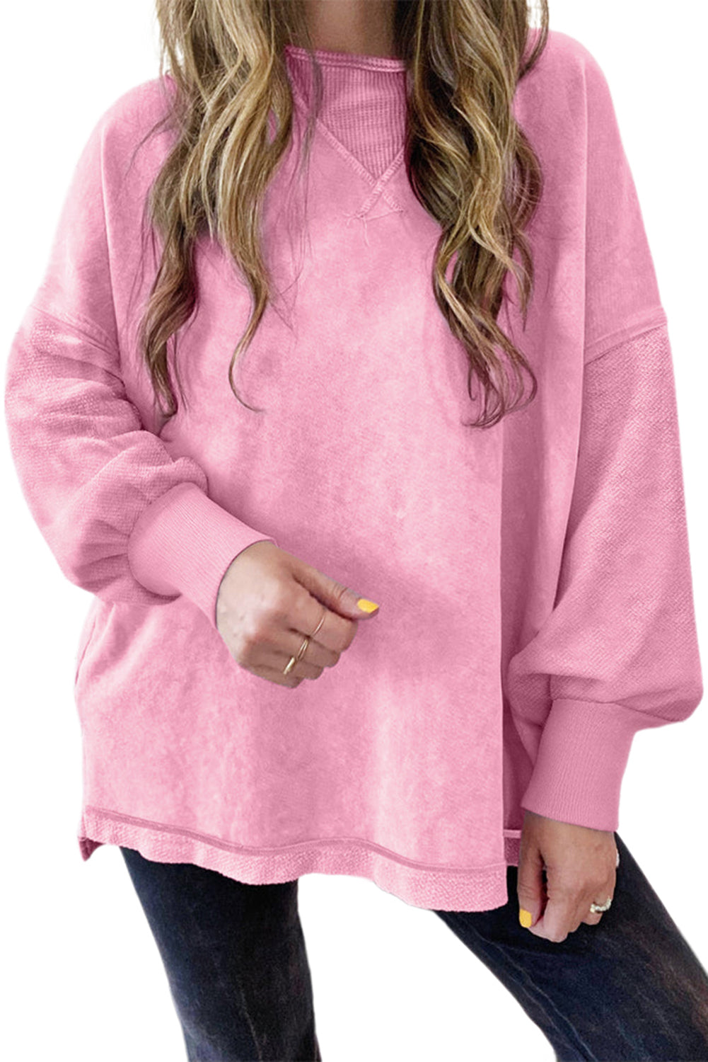 Strawberry Pink Mineral Wash Drop Shoulder Oversized Sweatshirt