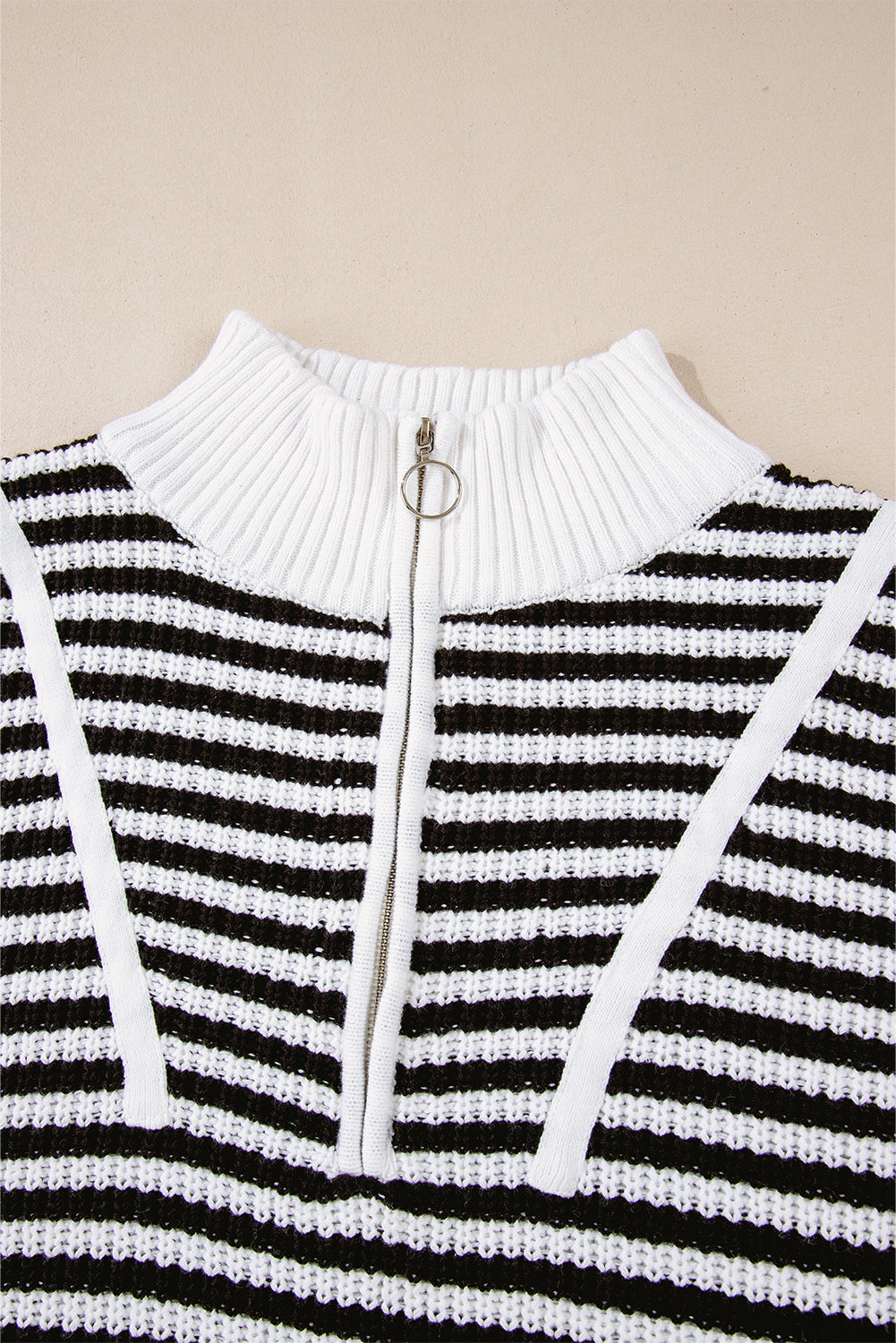 Black Stripe Zip Up Collar Drop Sleeve Sweater