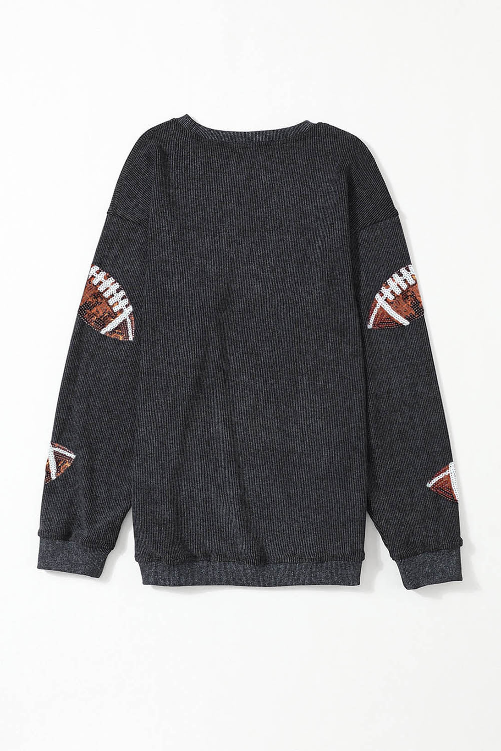 Black Sequin Rugby Graphic Corded Baggy Sweatshirt